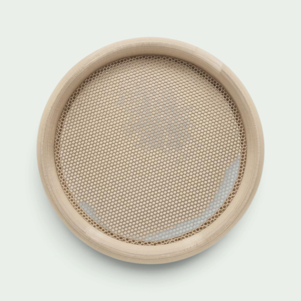 Schneckenschmiede runder magnetischer Pin-Bilderrahmen aus PETG in Beige für die Wandpräsentation von Sammlerstücken