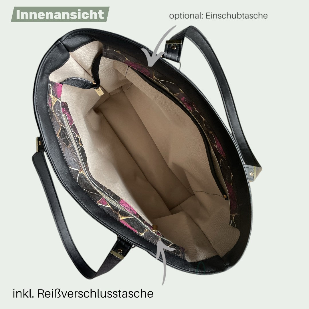 Schneckenschmiede Everyday Shopper Innenansicht mit Reißverschlusstasche, wasserabweisendem Futter und Henkeln