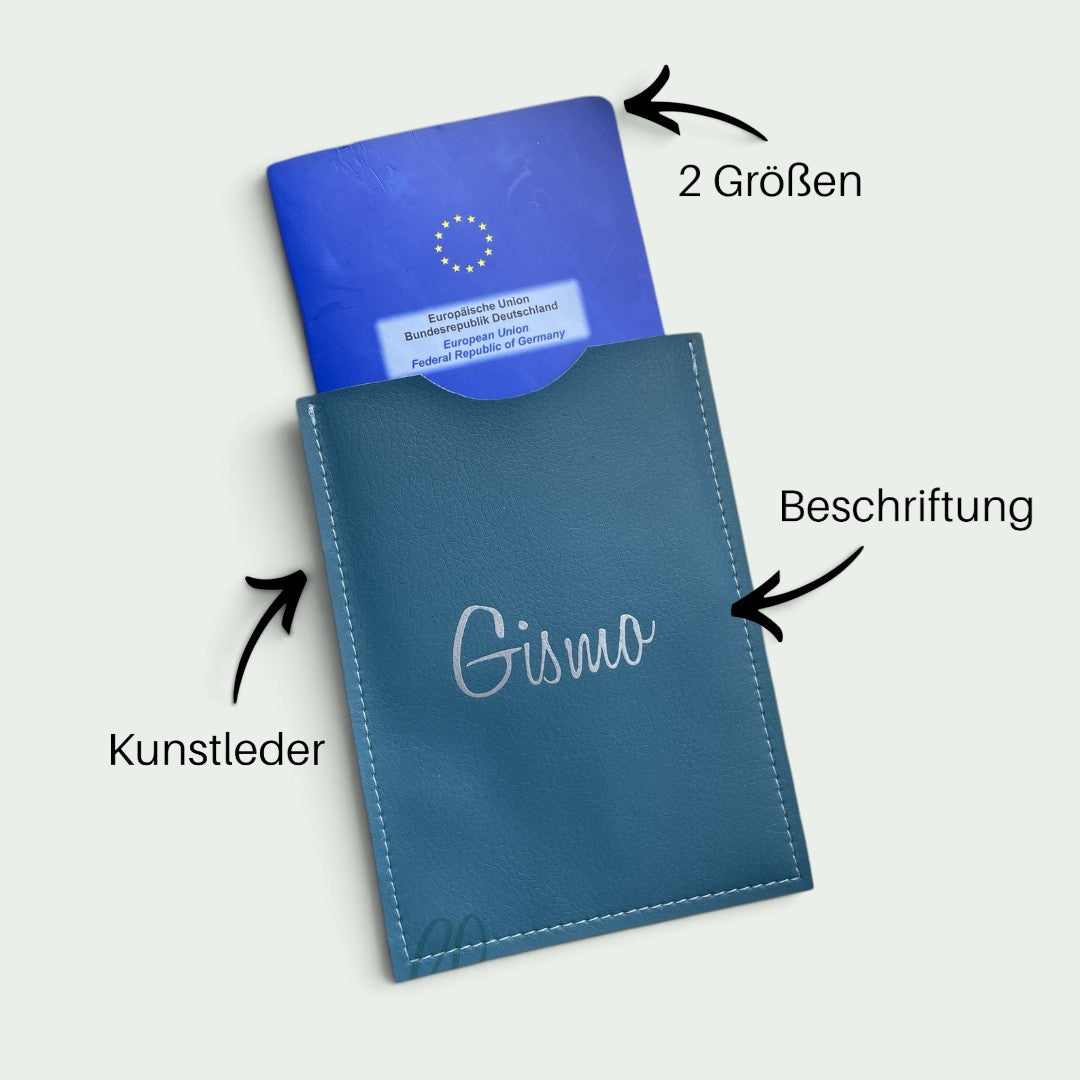 Schneckenschmiede Impfpasshülle aus blauem Kunstleder mit individueller Beschriftung für EU-Heimtierausweise
