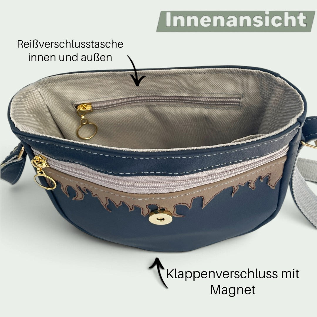 Schneckenschmiede Inoshishi Umhängetasche aus Kunstleder mit Reißverschlussfach und Magnetverschluss Innenansicht