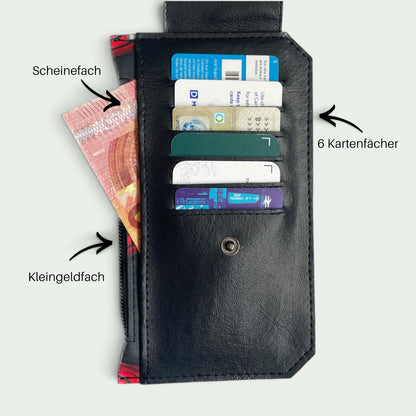 Schneckenschmiede Purse Pal Kartenetui aus schwarzem Kunstleder mit sechs Kartenfächern und Geldscheinfach