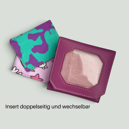 Schneckenschmiede Mini Ita Portemonnaie aus Kunstleder mit Sichtfenster und zwei wendbaren, bunten Stoff-Inserts.