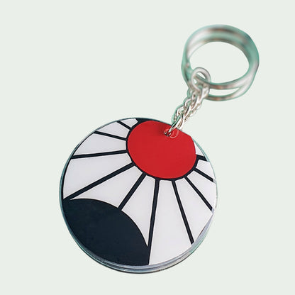 Personalisierter Schneckenschmiede Anime Schlüsselanhänger aus Acryl mit rot-weißem Sonnenstrahlen-Design