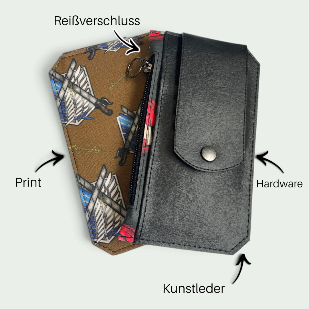 Schneckenschmiede Purse Pal Kartenetui aus schwarzem Kunstleder mit Anime-Motivprint und Reißverschluss-Münzfach