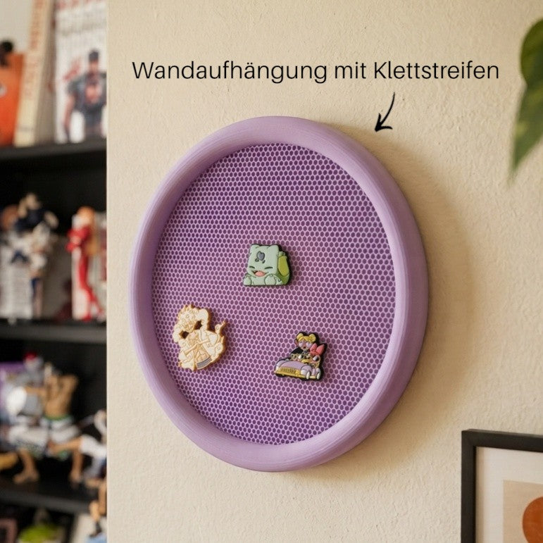 Schneckenschmiede runder magnetischer Pin-Bilderrahmen aus PETG in Flieder zur Wandmontage mit Klettstreifen