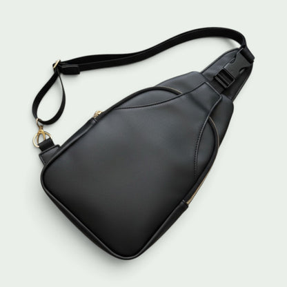 Schwarze Schneckenschmiede Sling Bag Wayfarer aus Kunstleder mit verstellbarem Gurtband und Reißverschlussfächern