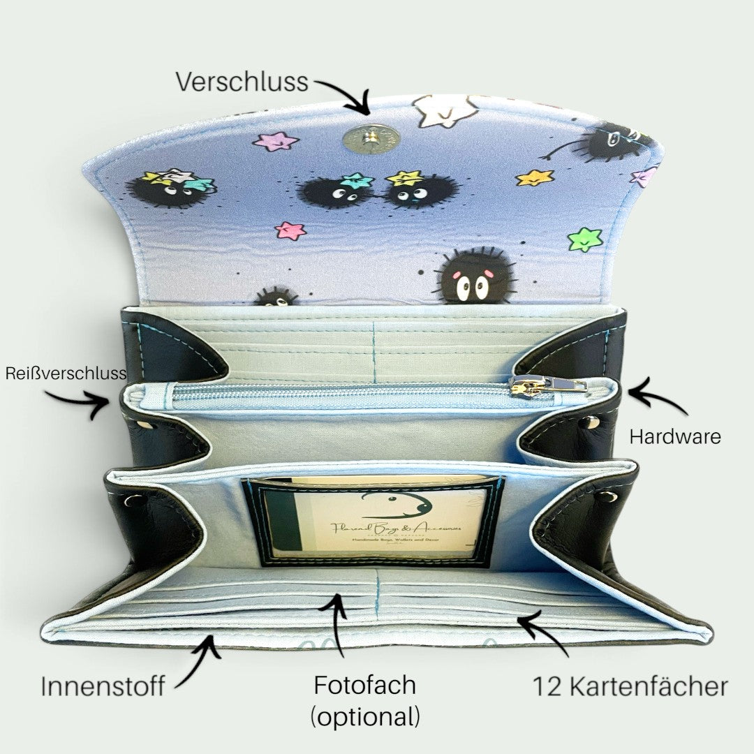 Schneckenschmiede Standard Portemonnaie mit Anime-Print, Reißverschlussfach, Kartenfächern und Akkordeon-Design